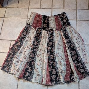 Nine West A-Line Floral Skirt in Black, Cream, and Red